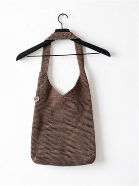 The Sak Y2K Boho Crochet Hobo Bag Metallic Taupe Slouchy